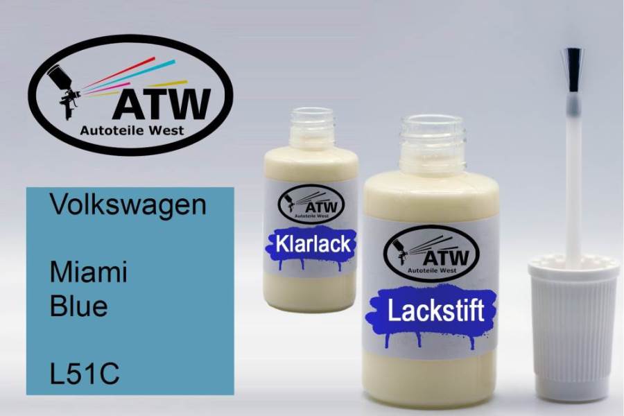 Volkswagen, Miami Blue, L51C: 20ml Lackstift + 20ml Klarlack - Set, von ATW Autoteile West.